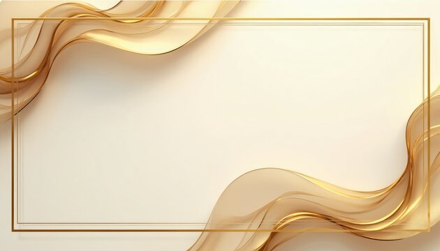 Golden frame with abstract wavy pattern for picture. Luxury elegant royal rectangle border on light background. Chic template design for invitation, greeting card or certificate.