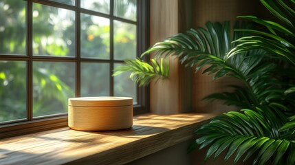 Natural beauty product on windowsill