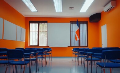 Empty Orange Classroom Interior
