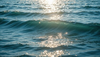 Obraz premium Gentle Ocean Waves at Sunrise Reflecting Bright Morning Light