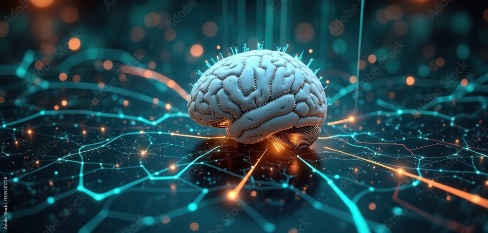 Aufkleber robotic brain on dark background with neural network connection. digital mind for data analysis auto