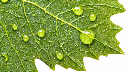 Leaf with Water Droplets Capturing Freshness and Nature's Beauty