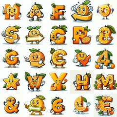 Obraz premium Cartoon citrus Lettering Typeface. AI generated illustration