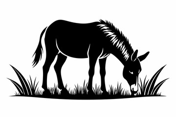 mule eat grass line art silhouette vector illustration