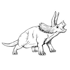 Dinosaur Hand drawing line art coloring book illustration, coloring page for kids and adults, transparent background png