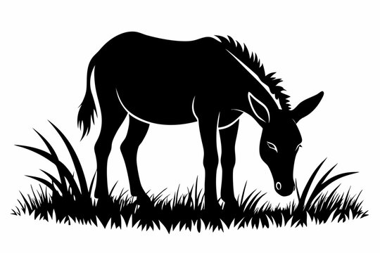 black donkey grazing on grass clip art preview