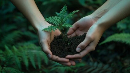 Hands holding seedling in forest (2)