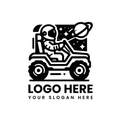 Monochrome astronaut ATV planetary scene. Cosmic off-road exploration art
