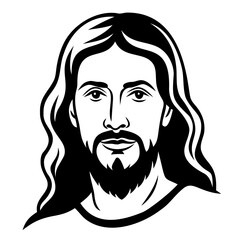Black and white portrait of Jesus Christ: image of Jesus, made in the engraving technique