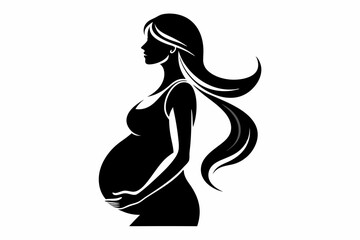pregnant woman line art silhouette vector illustration
