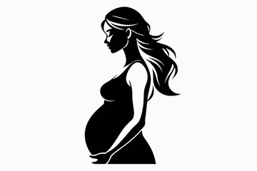 pregnant woman line art silhouette vector illustration