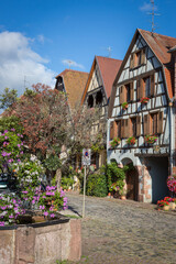 Half-timbered houses in the city of Bergheim in the partly German speaking Region Grand Est (Elsass) in France