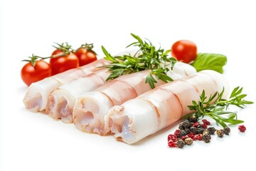 Fresh seafood raw squid tube on white background