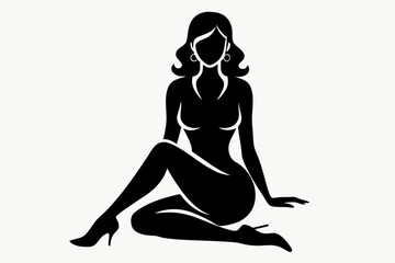 sitting woman line art silhouette vector illustration