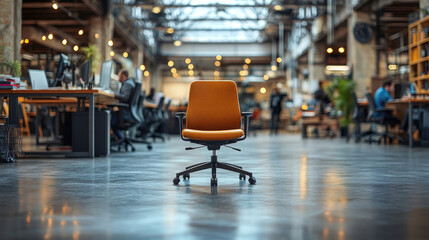 Empty ergonomic office chair standing in a modern open space office