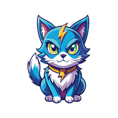 An animated cat with electrifying lightning eyes, drawn in a dynamic Japanese anime style 