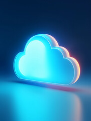 A glowing, blue cloud icon with a soft neon effect. Represents cloud computing, online storage, and technology services. Ideal for IT and web design