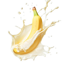 splash of milk and  banana on a transparent background