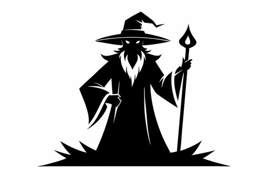 recommend clip art: wizard line art silhouette vector illustration
