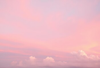 Obraz premium Soft pink sunset sky, light pastel clouds, panoramic view, twilight, dreamy
