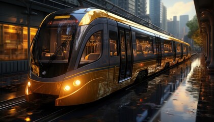 Obraz premium A subway train arriving at a busy underground station