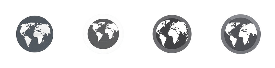 Global map icons, digital design, white background isolated on white or transparent png