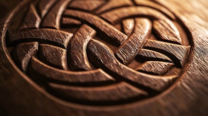 A Celtic knot design carved into a piece of wood