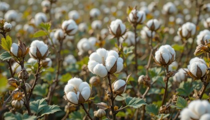 Beautiful Cotton Field Blooms in Soft Focus Under Natural Light