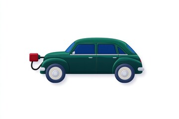 Fototapeta premium Electric Vehicle Charging Green Car with Plug Connected Sustainable Transportation EcoFrien