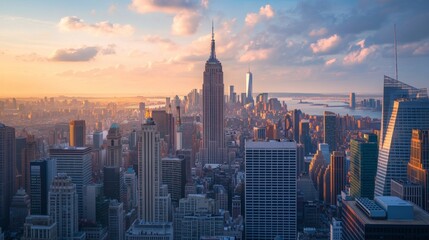 A Metropolitan City Skyline Displayed Beautifully at Sunset