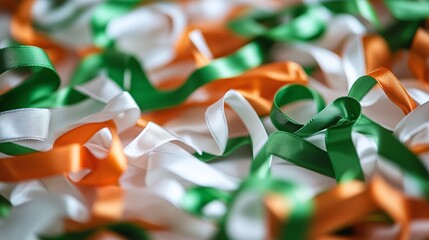 Green, white, and orange ribbons tied in bows