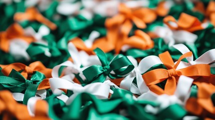 Green, white, and orange ribbons tied in bows