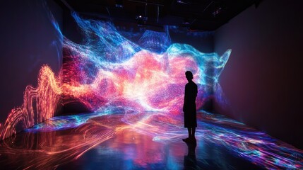 Vibrant Light Projections Creating a Mesmerizing Atmosphere in an Art Space