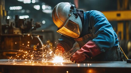 Industrial apprentice builder, welder engineer training at work