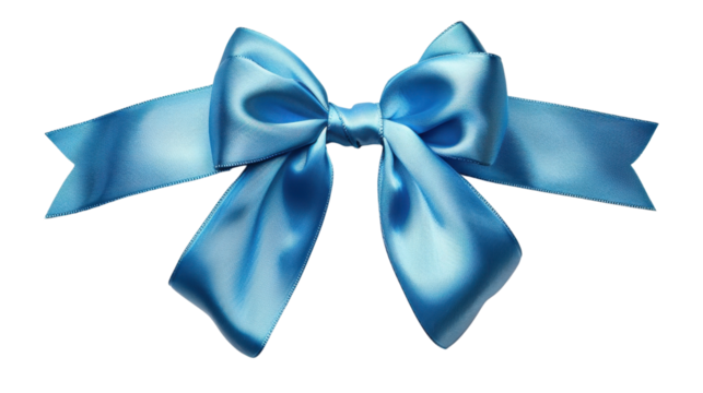 Shiny light blue silk ribbon bow on transparent background