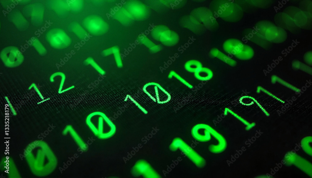 Wall mural binary digital code with random numbers in neon green, matrix theme