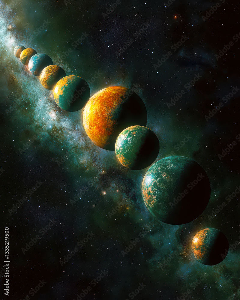 Poster celestial alignment of planets creating a breathtaking cosmic display in the night sky