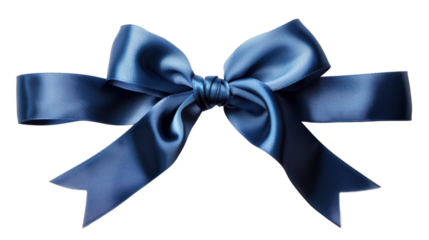Elegant blue satin ribbon bow isolated on transparent background