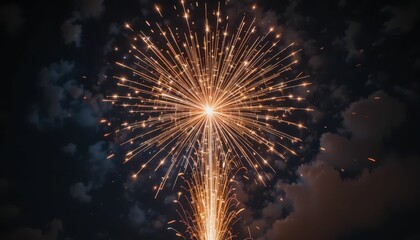 Fototapeta premium Bright Fireworks Display Illuminating Night Sky with Golden Sparks