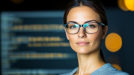 Woman developer immersed in deep learning code neonlit tech environment multimonitor workstation cinematic lighting