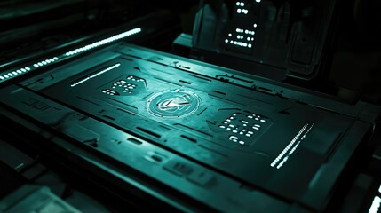 Fototapeta premium Futuristic Interface Design with Glowing Elements on a Dark Surface in a Sci-Fi Environment