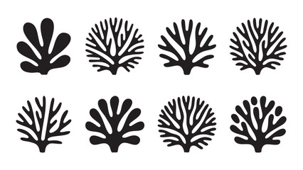 Abstract Black Coral Reef Silhouette Vector Illustrations Set