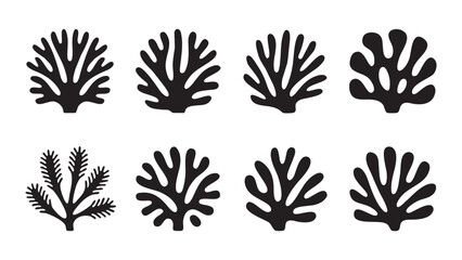 Eight Black Abstract Seaweed Coral Reef Plant Icons