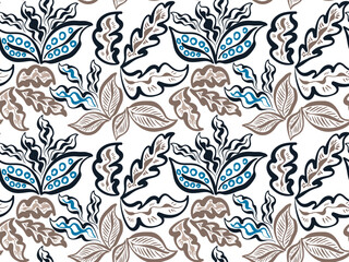 Seamless leaves pattern. Line pattern design. Abstract pattern.