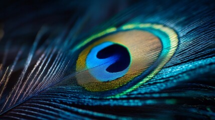 Naklejka premium Vibrant peacock feather close-up capturing nature's intricate beauty for art and design