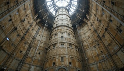 Naklejka premium Stunning Interior View of a Circular Industrial Structure with Skylight