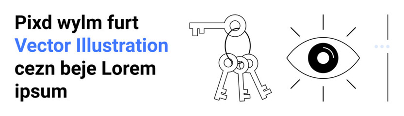 Keyring with keys next to an open eye emitting rays, symbolizing security, observation, and access. Ideal for security services, data protection, innovation, vision, privacy marketing simple