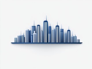Blue skyline silhouette showcasing modern city architecture against a white background
