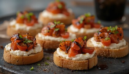 Delicious Gourmet Bruschetta with Fresh Ingredients and Herbs
