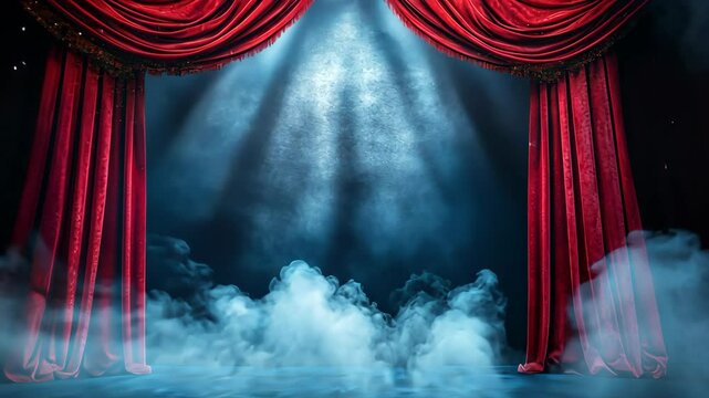 Red curtain spotlight on stage for text Theater circus cinema poster background